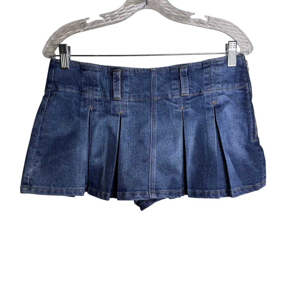 Almost Famous Denim Micro Mini Skort Pleated Blue Size Medium Y2K Baddie